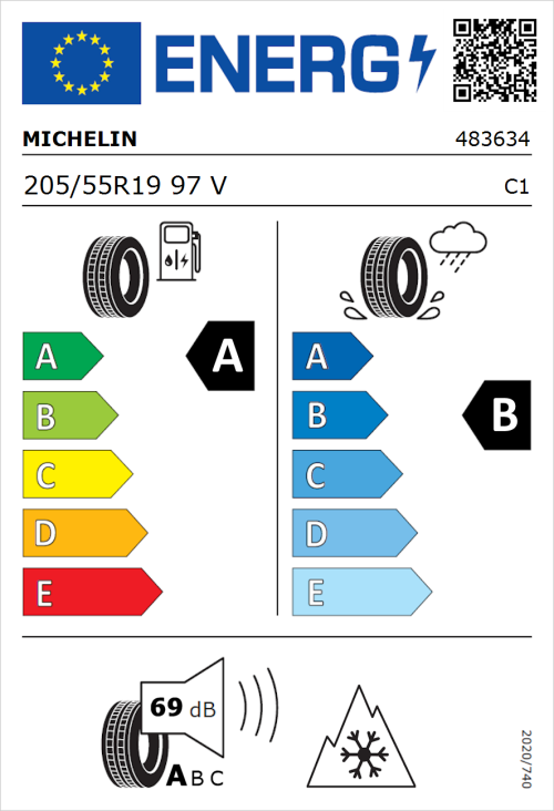 Tyre Label for Michelin CrossClimate 2 205/55R19 97V