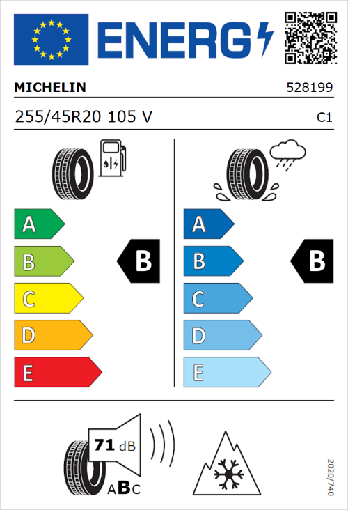 Tyre Label for Michelin CrossClimate 2 255/45R20 105V
