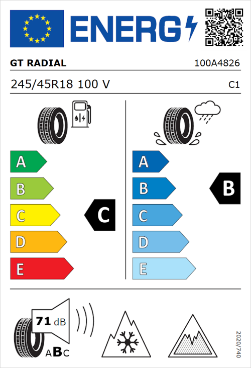 Tyre Label for GT Radial WinterPro2 Sport 245/45R18 100V