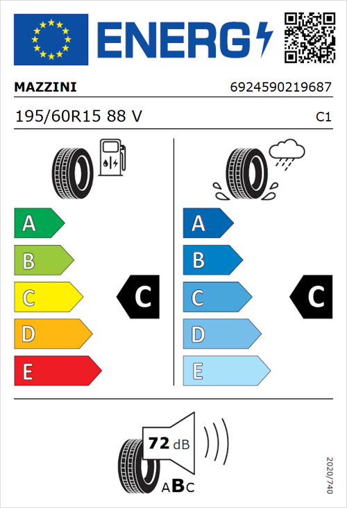 Tyre Label for Mazzini Falconer F1 195/60R15 88V