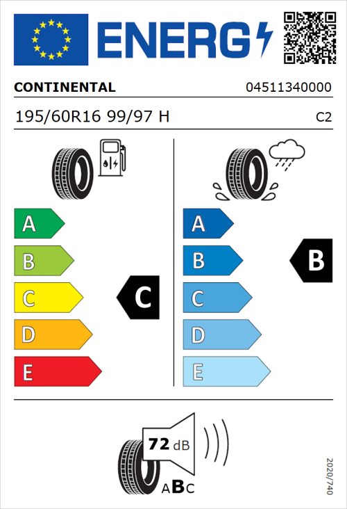 Tyre Label for Continental ContiVanContact 100 195/60R16 99/97H