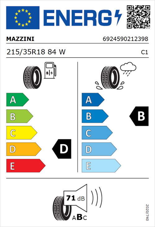 Tyre Label for Mazzini Eco 607 215/35R18 84W